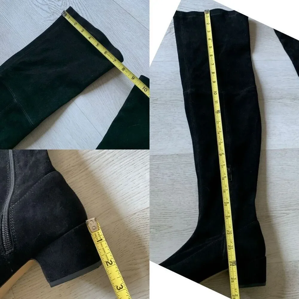 TED BAKER Ayannah Over The Knee Suede Stretch Leather Black Boots US Size 7 New